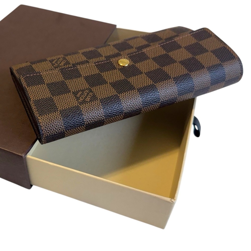 Authentic Louis Vuitton Damier Porte‎ Feuille Sarah Long Bifold Wallet Brown - Picture 2 of 8
